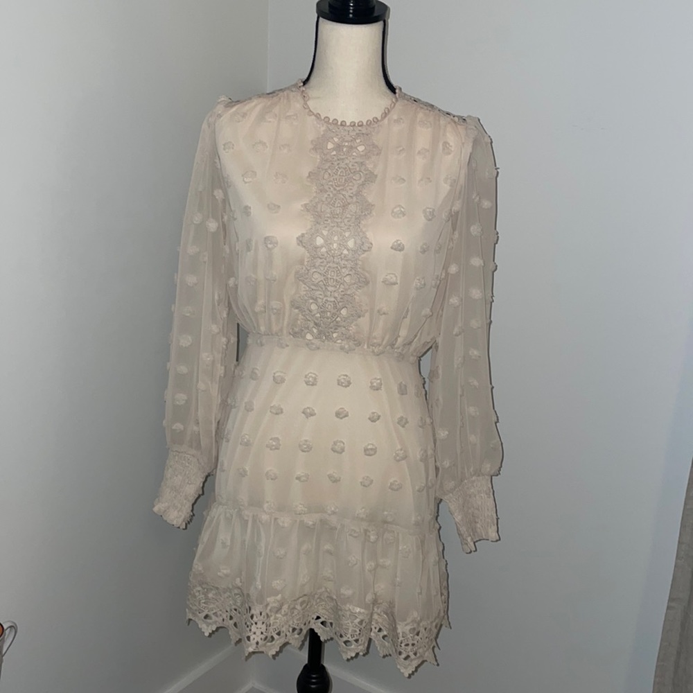 Lulu’s Lust or Love Cream Embroidered Long Sleeve  Dress